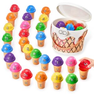 JoyCat Ice Cream Preschool Learning Activities Counting and Color Sorting Set Stacking Toys for Kids 3-5, Alphabet Learning Toys, ABC Learning Toys in Upper & Lowercase, Montessori Fine Motor Skill