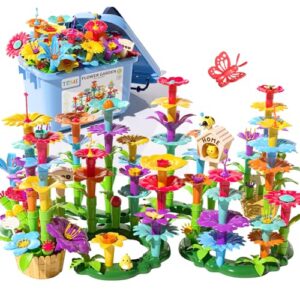 temi 138 pcs educational stem toy and preschool garden play set for kids age 3-7, flower stacking toys for boys and girls