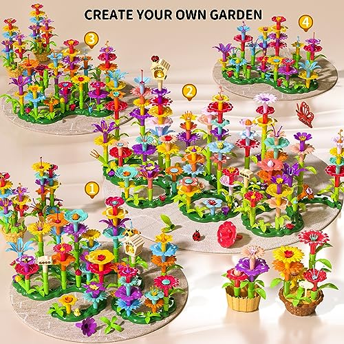 TEMI 138 PCS Educational STEM Toy and Preschool Garden Play Set for Kids Age 3-7, Flower Stacking Toys for Boys and Girls