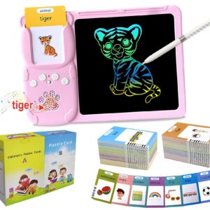 Rylai Toddler Toys Drawing Tablet with Talking Flash Card, Drop Resistant LCD Writing Tablet,510 Sight Words Pocket Speech Audible Flashcards, Learning & Education Toys for 2,3,4,5,6 Years Old Pink