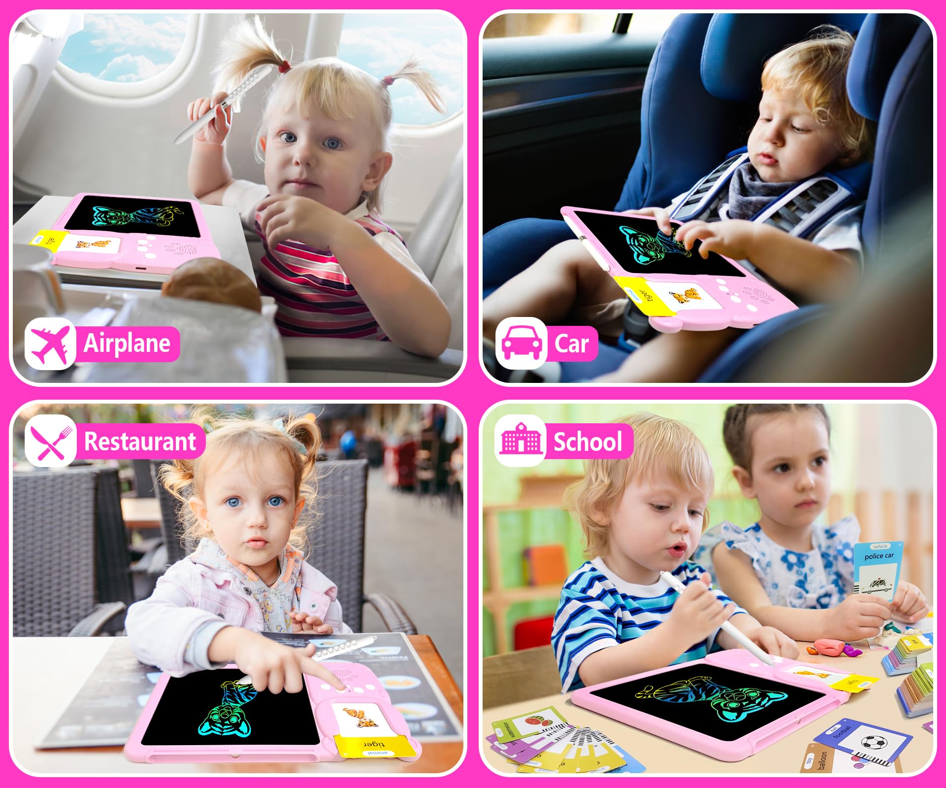 Rylai Toddler Toys Drawing Tablet with Talking Flash Card, Drop Resistant LCD Writing Tablet,510 Sight Words Pocket Speech Audible Flashcards, Learning & Education Toys for 2,3,4,5,6 Years Old Pink