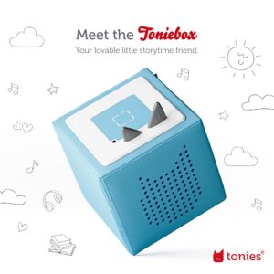 Toniebox Audio Player Starter Set with Woody, Lightning McQueen, Simba, Winnie-The-Pooh, and Playtime Puppy - Listen, Learn, and Play with One Huggable Little Box - Light Blue