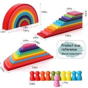 SHIERDU 45-Piece Wooden Rainbow Stack Set, 4-in-1 Building Blocks preschoolers Early Development & Activity Toys Montessori Toys for Kids 3, 4, 5, 6 Years and Older Gifts for Boys and Girls