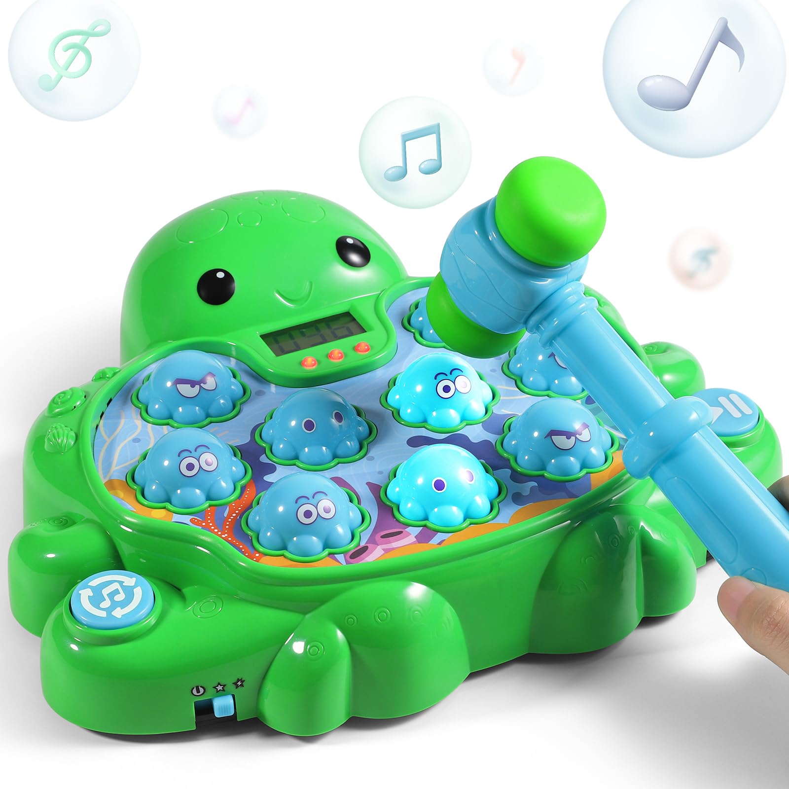 Doloowee Whack A Mole Game for Toddlers,Pounding Toy for Kids Ages 3-8 Years Boys and Girls,Early Developmental Toy,Interactive Educational Toys with Sound and Light,Soft Hammers (Green)