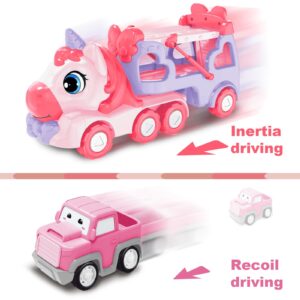 seveclotree Toys for 1 2 3 Year Old Girl, 5-in-1 Unicorn Toys Carrier Truck Toy Cars with Light & Sound,Girl Toddler Toys Age 2-4,1 2 3 Year Old Girl Birthday Gifts Kids Toys for Girls…