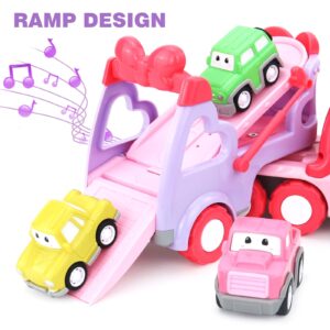 seveclotree Toys for 1 2 3 Year Old Girl, 5-in-1 Unicorn Toys Carrier Truck Toy Cars with Light & Sound,Girl Toddler Toys Age 2-4,1 2 3 Year Old Girl Birthday Gifts Kids Toys for Girls…