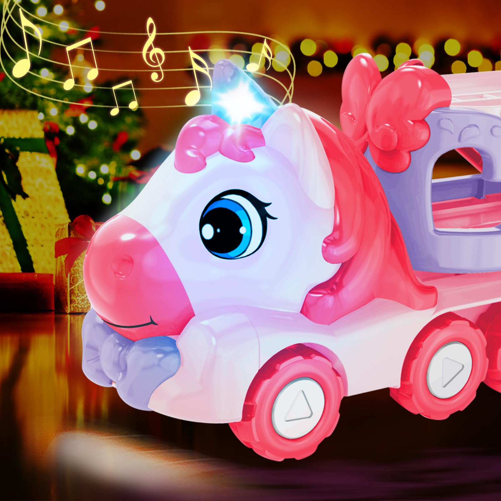 seveclotree Toys for 1 2 3 Year Old Girl, 5-in-1 Unicorn Toys Carrier Truck Toy Cars with Light & Sound,Girl Toddler Toys Age 2-4,1 2 3 Year Old Girl Birthday Gifts Kids Toys for Girls…