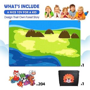 204Pcs Animals Felt Busy Board Story Set with Storage Bag Preschool Large Wall Storyboard Forest Themed Early Learning Interactive Play Kit Wall Hanging Gift for Toddlers Kids 40 X 28 Inch