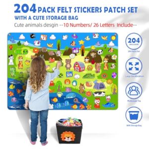 204Pcs Animals Felt Busy Board Story Set with Storage Bag Preschool Large Wall Storyboard Forest Themed Early Learning Interactive Play Kit Wall Hanging Gift for Toddlers Kids 40 X 28 Inch