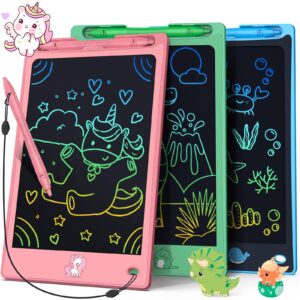 flueston lcd writing tablet for kids,drawing tablet for boys girls 3 4 5 6 7 8 year,8.8 inch 3pcs in 1 pack drawing pad toy christmas birthday gifts for toddler,doodle board cute dinosaur unicorn