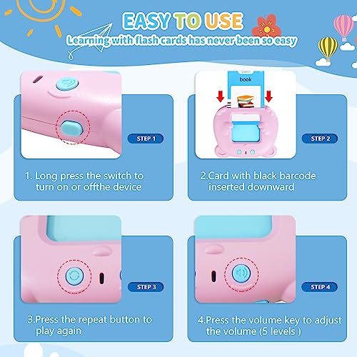 Kids Toddler Talking Flash Cards with 224 Sight Words,Montessori Toys,Speech Therapy,Autism Sensory Toys,Learning Educational Gifts for Age 2 3 4 5 Years Old Boys and Girls (Pink)