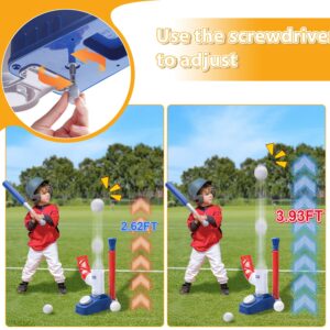 EagleStone 2 in 1 T Ball Set for Kids 3-5, Tee Ball Set for Toddlers with Step on Pitching Machine, Adjustable Batting Tee, Tball Bat and 6 Balls, Outdoor Baseball Christmas Toy Gift for Boys & Girls