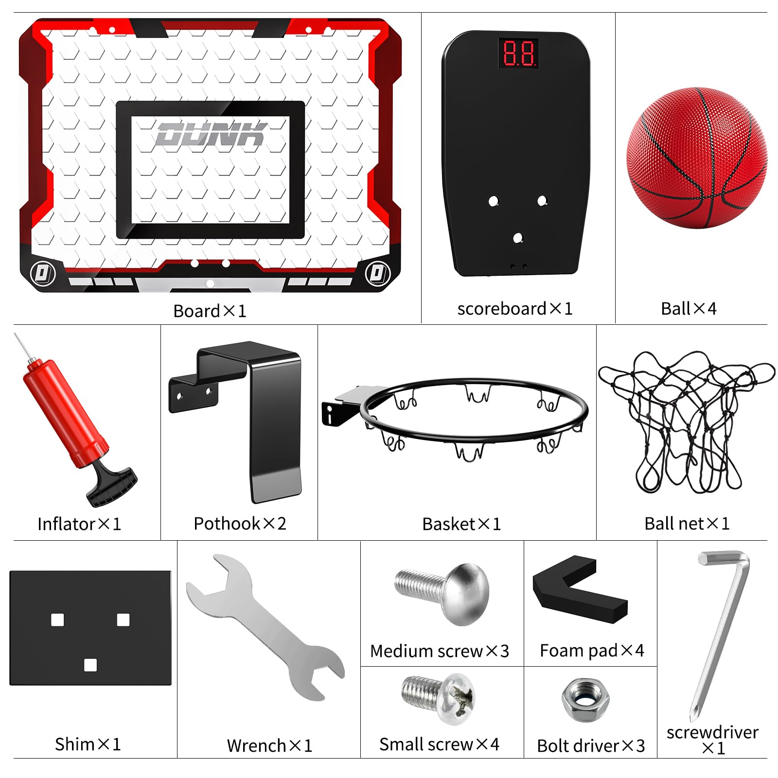 TEMI Basketball Hoop Indoor, Mini Basketball Hoop with 4 Balls & Electronic Scoreboard, Over The Door Basketball Hoop, Basketball Toys for Boys Girls Age 5 6 7 8 9 10 11 12 - Kids & Teens Gift Ideas