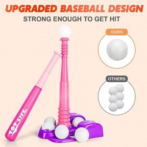 TOY Life Tball Set for Kids 3-5 T Ball Set Baseball Tee Toddler Girls T Ball Sets for Kids 5-8 Tball Bat Tee Ball Sets for Kids 3-5 Tball Set for Toddlers Outdoor Toddler Toys 6 T-Balls Glove