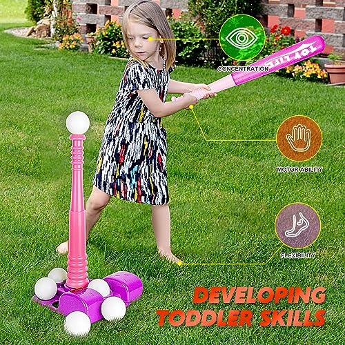 TOY Life Tball Set for Kids 3-5 T Ball Set Baseball Tee Toddler Girls T Ball Sets for Kids 5-8 Tball Bat Tee Ball Sets for Kids 3-5 Tball Set for Toddlers Outdoor Toddler Toys 6 T-Balls Glove