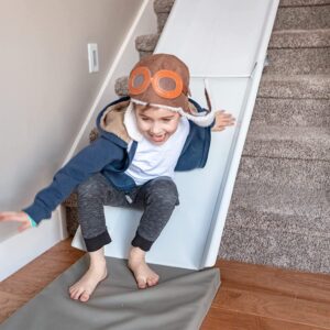 Stairslide Original Stair Mounted Kids Indoor Home Staircase Slide Playset with Self Anchoring Non Slip Grips for 9 to 12 Stairs, Cream