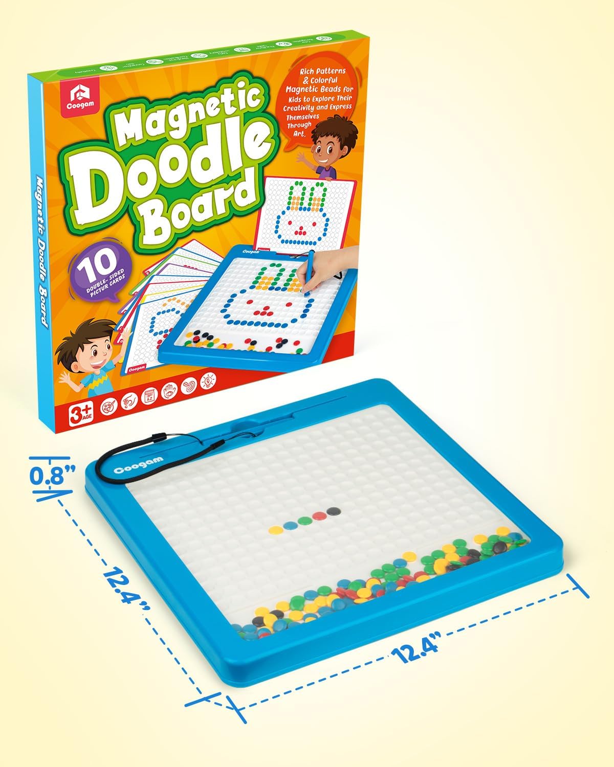 Coogam Magnetic Drawing Board, Large Magnet Doodle Board with Pen and Dot Beads, Color Shape Pattern Art Pad, Montessori Educational Traveling Toy Gift for 3 4 5 6 Years Old Toddlers