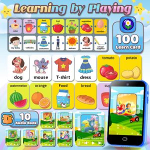 Kids Smart Phone Toys for Boys Girls Age 3 4 5 6 7 8 with Dual Camera 28 Puzzle Games 8G TF Card Music Video Audible Story Knowledge Card Toddler Learning Play Phone Christmas Birthday Gifts