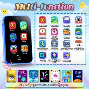 Kids Smart Phone Toys for Boys Girls Age 3 4 5 6 7 8 with Dual Camera 28 Puzzle Games 8G TF Card Music Video Audible Story Knowledge Card Toddler Learning Play Phone Christmas Birthday Gifts