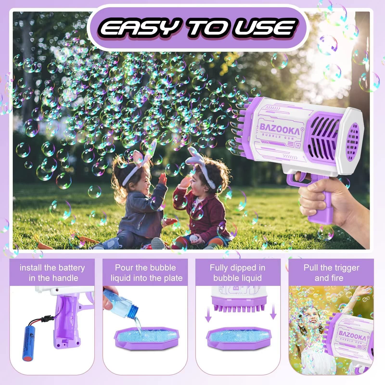 Bubble Machine Gun, 69 Holes Bubbles Gun Kids Toys for Boys Girls Age 3 4 5 6 7 8 9 10 11 12 Year Old, Summer Outdoor Toy Birthday Wedding Party Favors Gifts