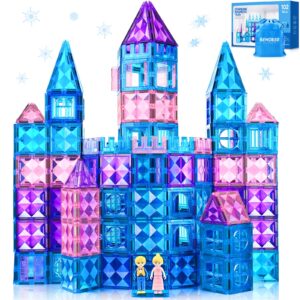 BENOKER 102pcs Frozen Castle Magnetic Tiles - 3D Diamond Building Blocks, STEM Educational Kids Toys for Pretend Play, 3 4 5 6 7 8 Year Old Girl Birthday Gifts for Your Princess and Prince