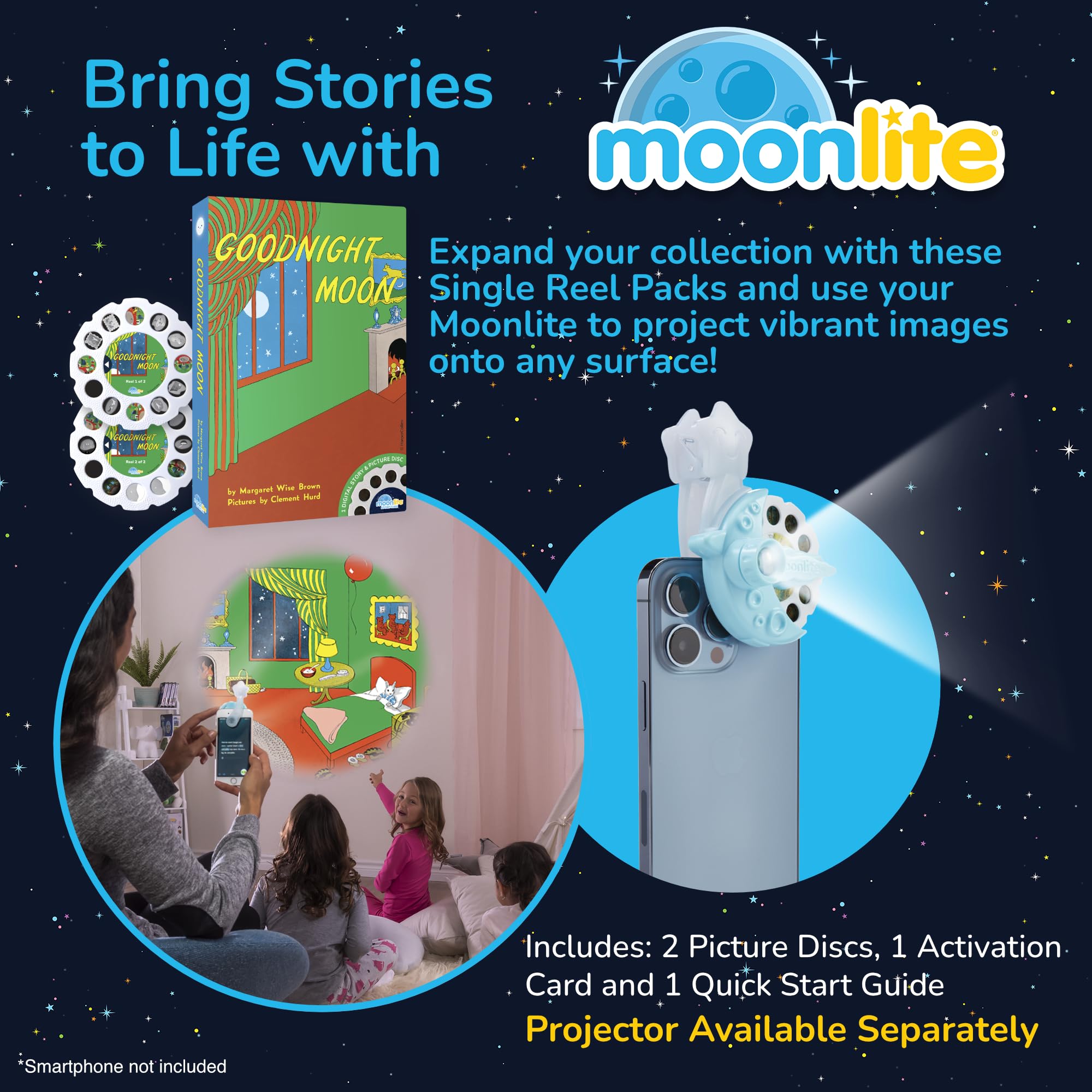 Moonlite Storybook Reels for Flashlight Projector, Kids Toddler | Goodnight Moon | Story Reel Pack for 12 Months and Up