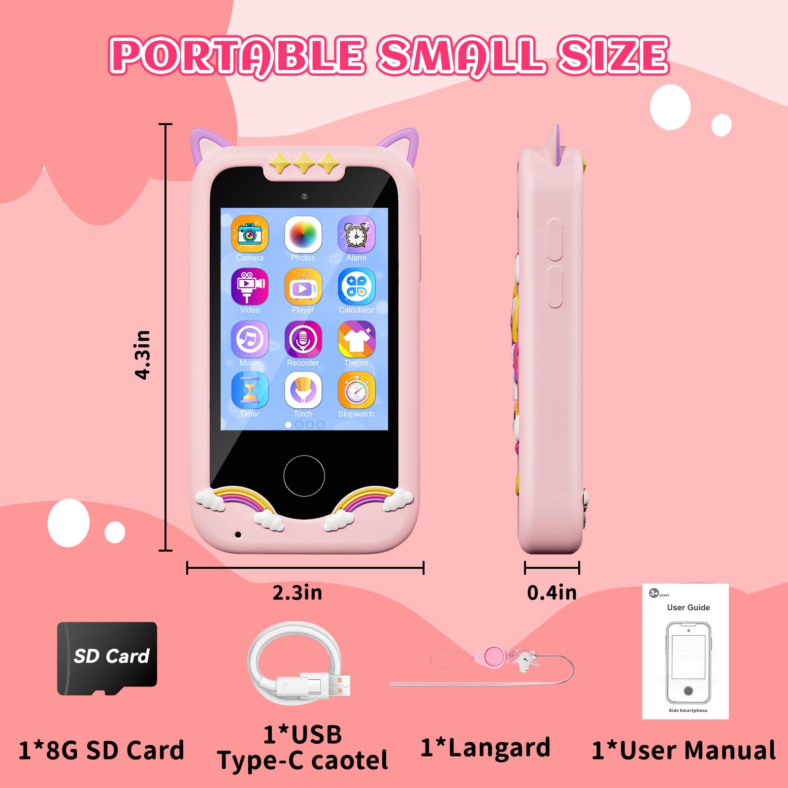 Kids Smart Phone for Girls, Unicorns Gifts for Girls Toys Cell Phone with Touchscreen Camera Learning Play Phone for Christmas Birthday Gifts Ideas Age 3 4 5 6 7 8 9 Year Old Smartphone