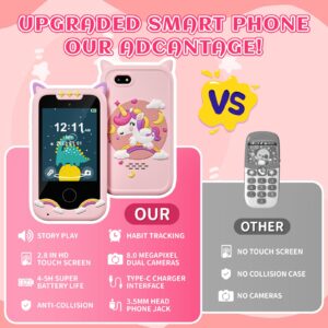 Kids Smart Phone for Girls, Unicorns Gifts for Girls Toys Cell Phone with Touchscreen Camera Learning Play Phone for Christmas Birthday Gifts Ideas Age 3 4 5 6 7 8 9 Year Old Smartphone