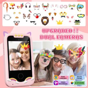 Kids Smart Phone for Girls, Unicorns Gifts for Girls Toys Cell Phone with Touchscreen Camera Learning Play Phone for Christmas Birthday Gifts Ideas Age 3 4 5 6 7 8 9 Year Old Smartphone