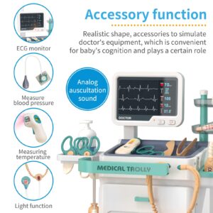 Deejoy Toy Doctor Kit for Kids, Pretend Medical Station Set for Boys & Girls, 26 Accessories Mobile Cart with Lights and Thermometer, Kids Doctor Kit for Toddlers 3-5 Years Old