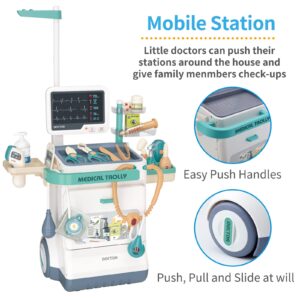 Deejoy Toy Doctor Kit for Kids, Pretend Medical Station Set for Boys & Girls, 26 Accessories Mobile Cart with Lights and Thermometer, Kids Doctor Kit for Toddlers 3-5 Years Old