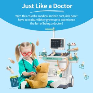 Deejoy Toy Doctor Kit for Kids, Pretend Medical Station Set for Boys & Girls, 26 Accessories Mobile Cart with Lights and Thermometer, Kids Doctor Kit for Toddlers 3-5 Years Old