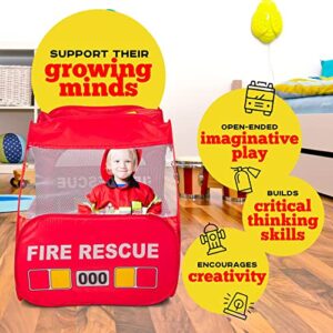 Kiddey Fire Truck Play Tent for Kids - Firetruck Tents with Sirens and Fireman Sound Button for Girls, Boys, & Toddlers Gifts - Red Fire Engine Pop Up Playhouse for Toddler - Indoor & Outdoor