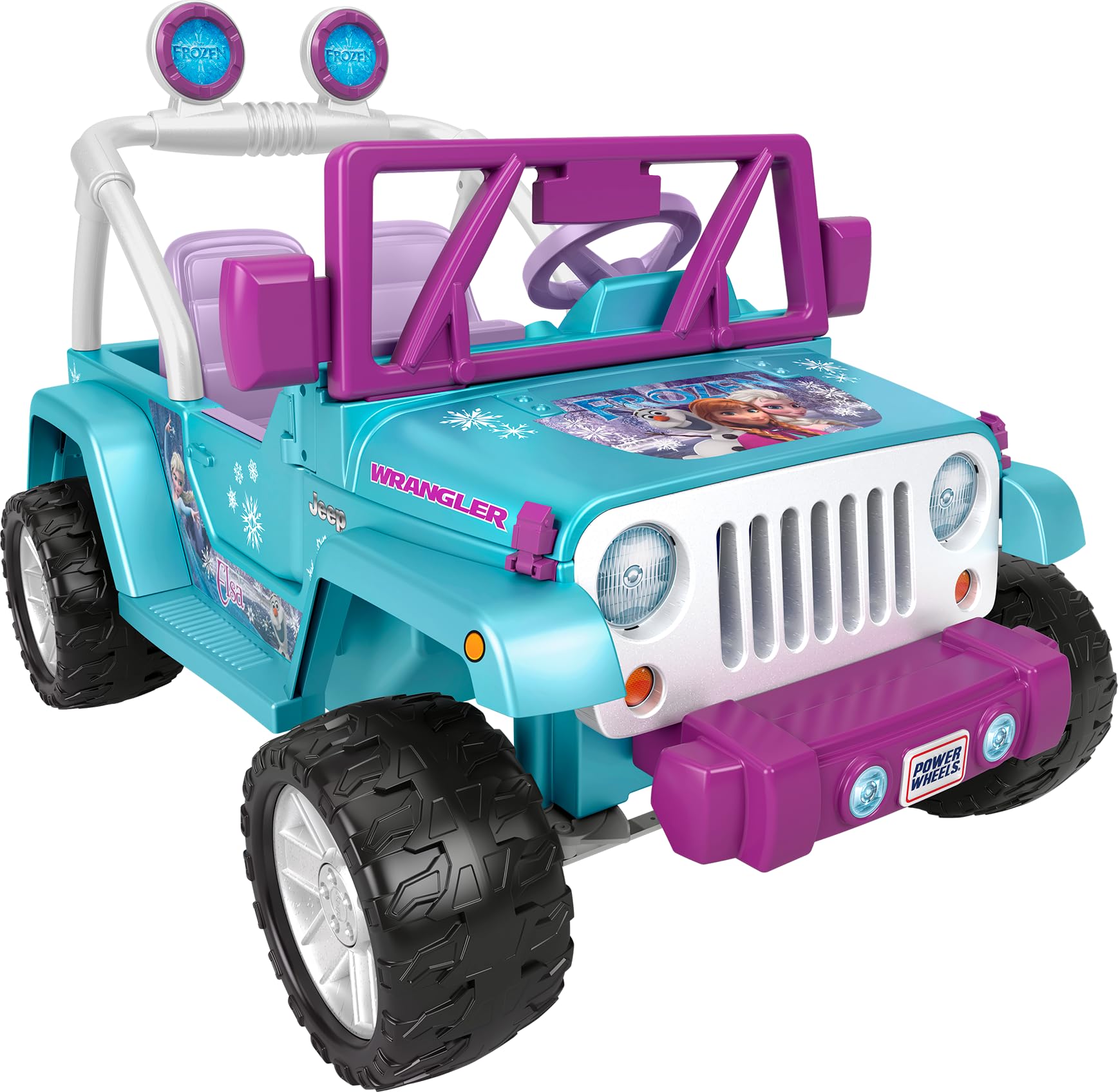 Power Wheels Disney Frozen Jeep Wrangler Ride-On Battery Powered Vehicle with Music Sounds & Storage, Preschool Kids Ages 3+ Years​, Baby Blue/Purple