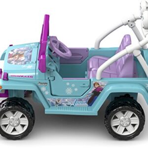 Power Wheels Disney Frozen Jeep Wrangler Ride-On Battery Powered Vehicle with Music Sounds & Storage, Preschool Kids Ages 3+ Years​, Baby Blue/Purple