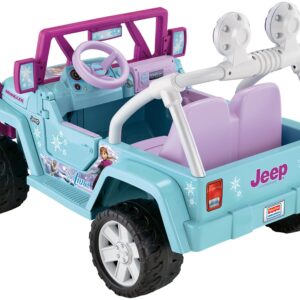 Power Wheels Disney Frozen Jeep Wrangler Ride-On Battery Powered Vehicle with Music Sounds & Storage, Preschool Kids Ages 3+ Years​, Baby Blue/Purple