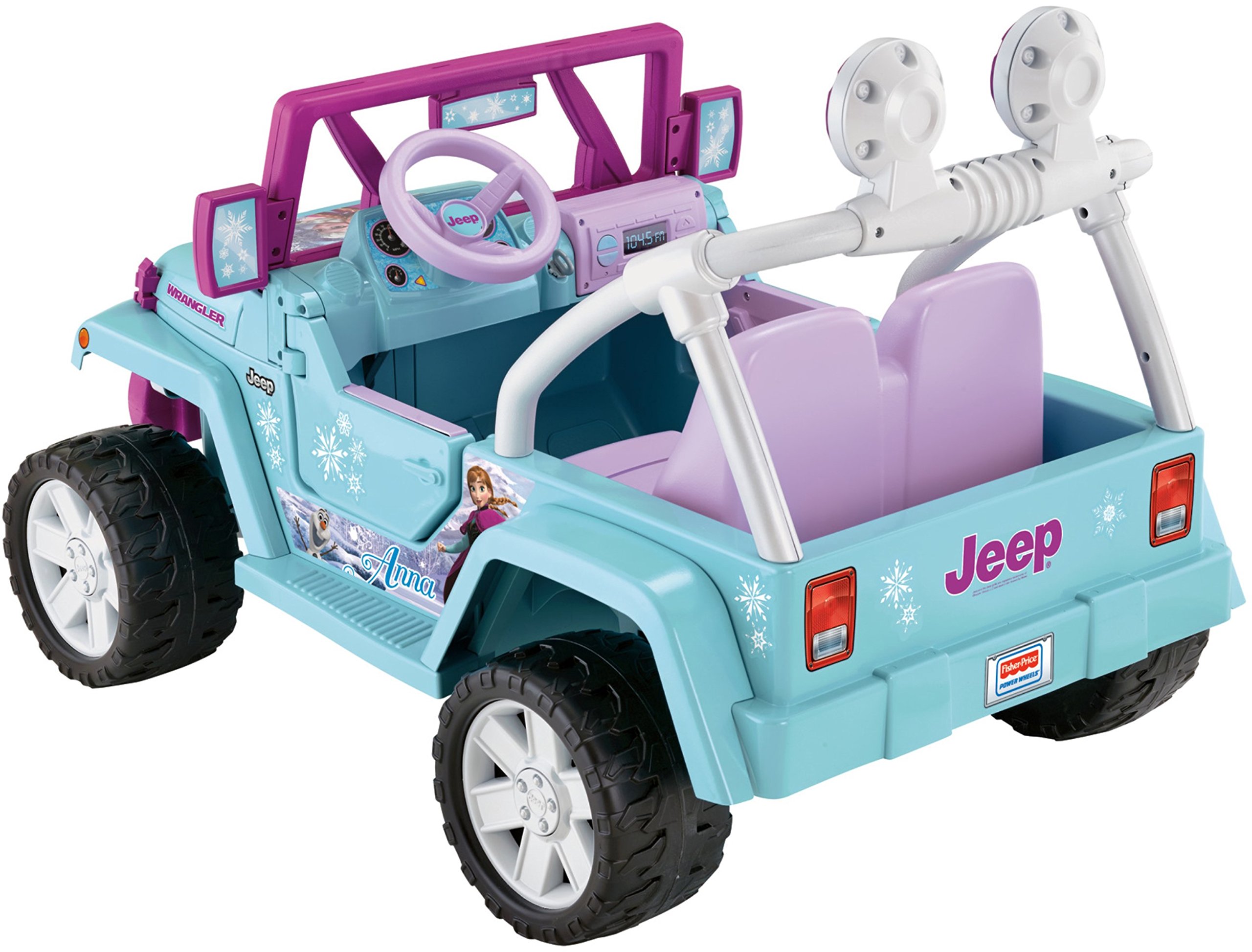 Power Wheels Disney Frozen Jeep Wrangler Ride-On Battery Powered Vehicle with Music Sounds & Storage, Preschool Kids Ages 3+ Years​, Baby Blue/Purple