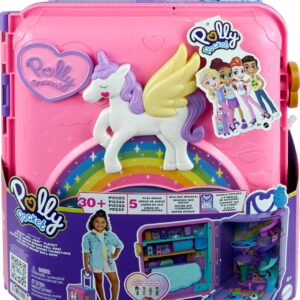 Polly Pocket Pollyville Playset, Resort Rollaway Suitcase, Large Travel Toy with 4 Dolls, Car, 25+ Accessories & Storage