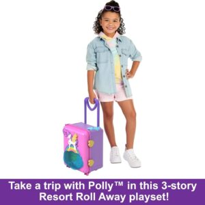 Polly Pocket Pollyville Playset, Resort Rollaway Suitcase, Large Travel Toy with 4 Dolls, Car, 25+ Accessories & Storage