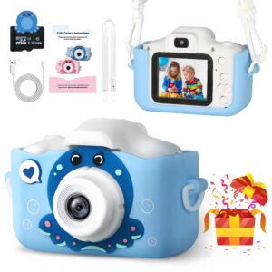 bostra upgrade kids camera for girls/boys, octopus toy camera for toddlers age 3-12, hd kids digital cameras with as birthday christmas festival gifts for boys (blue)