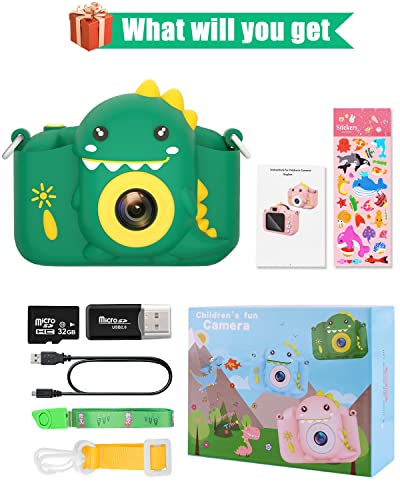 Kids Camera for Boys Girls Toddlers Childrens 3-8 Years Old Christmas Birthday Gifts Toys Selfie Digital Dual Camera with 32GB Card