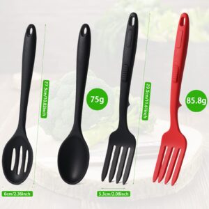 4 PCS Silicone Serving Spoons for Cooking Plastic Spoons Fork Silicone Slotted Spoons Nonstick Large Mixing Spoon Heat Resistant Cooking Utensils for Kitchen Cooking Bake Stir Draining Tool