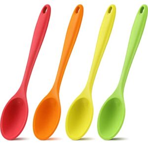 4 pieces silicone mixing spoon heat resistant basting spoon utensil spoon non-stick spoon for mixing, baking, serving and stirring