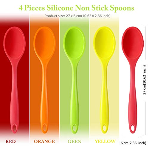 4 Pieces Silicone Mixing Spoon Heat Resistant Basting Spoon Utensil Spoon Non-stick Spoon for Mixing, Baking, Serving and Stirring