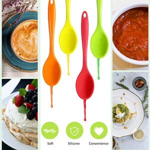 4 Pieces Silicone Mixing Spoon Heat Resistant Basting Spoon Utensil Spoon Non-stick Spoon for Mixing, Baking, Serving and Stirring