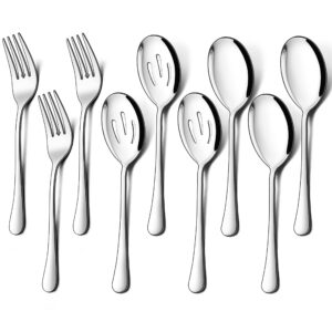 Homikit Stainless Steel 3 Large Serving Spoons, 3 Slotted Serving Spoons, 3 Serving Forks, Metal Serving Utensils Hostess Set for Food Catering Party Buffet Banquet Restaurant, Dishwasher Safe