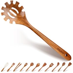 wooden pasta fork, spaghetti spoon, noodle spaghetti spoon server,wooden strainer slotted spoon, teak wood skimmer spoons, handmade colander spoons