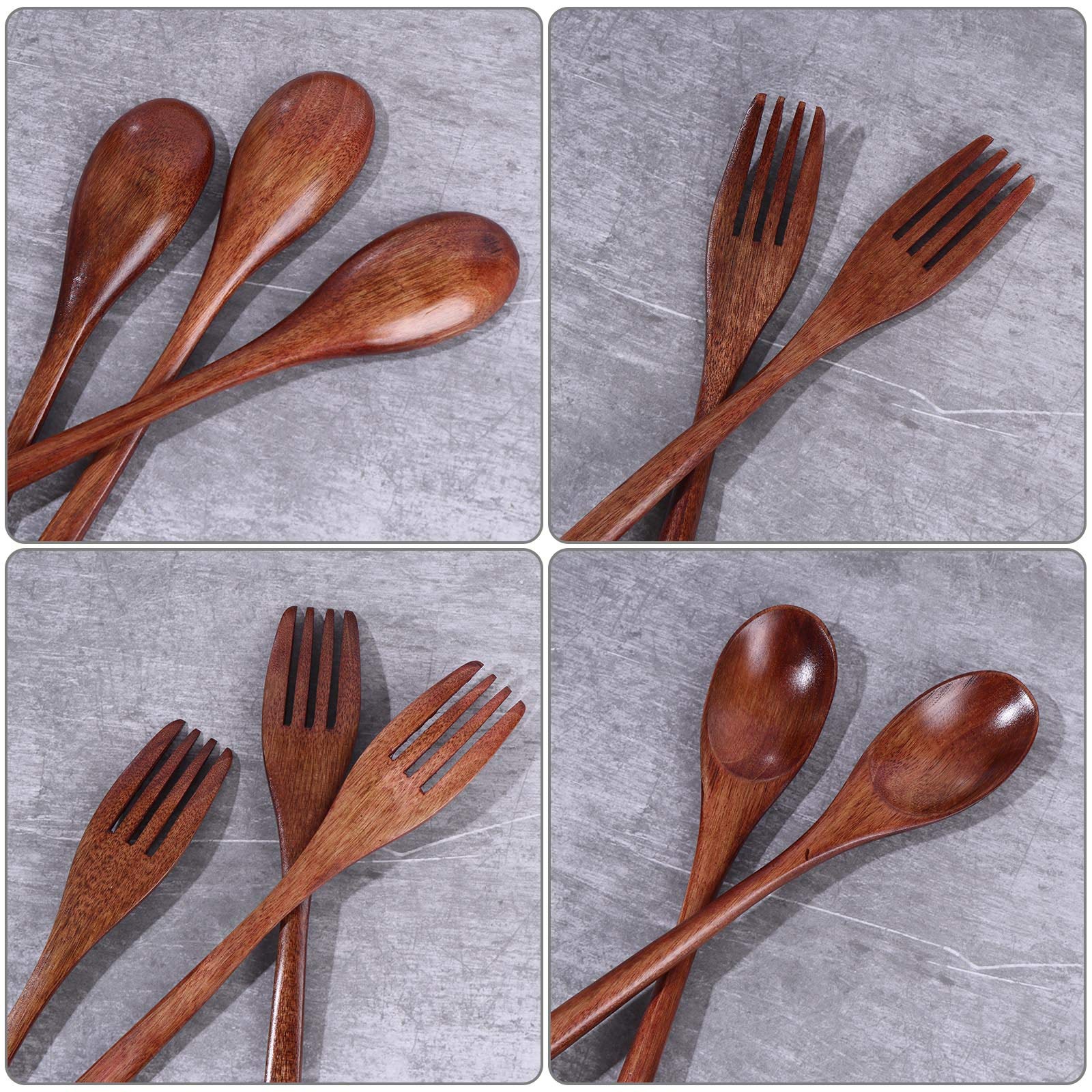 12 Pieces Wooden Spoons Forks Set Kitchen Tableware Reusable Eco-Friendly Natural Wood Dinnerware Utensil Wooden Fork Practical Japanese Wood Cutlery for Cooking Stirring Eating