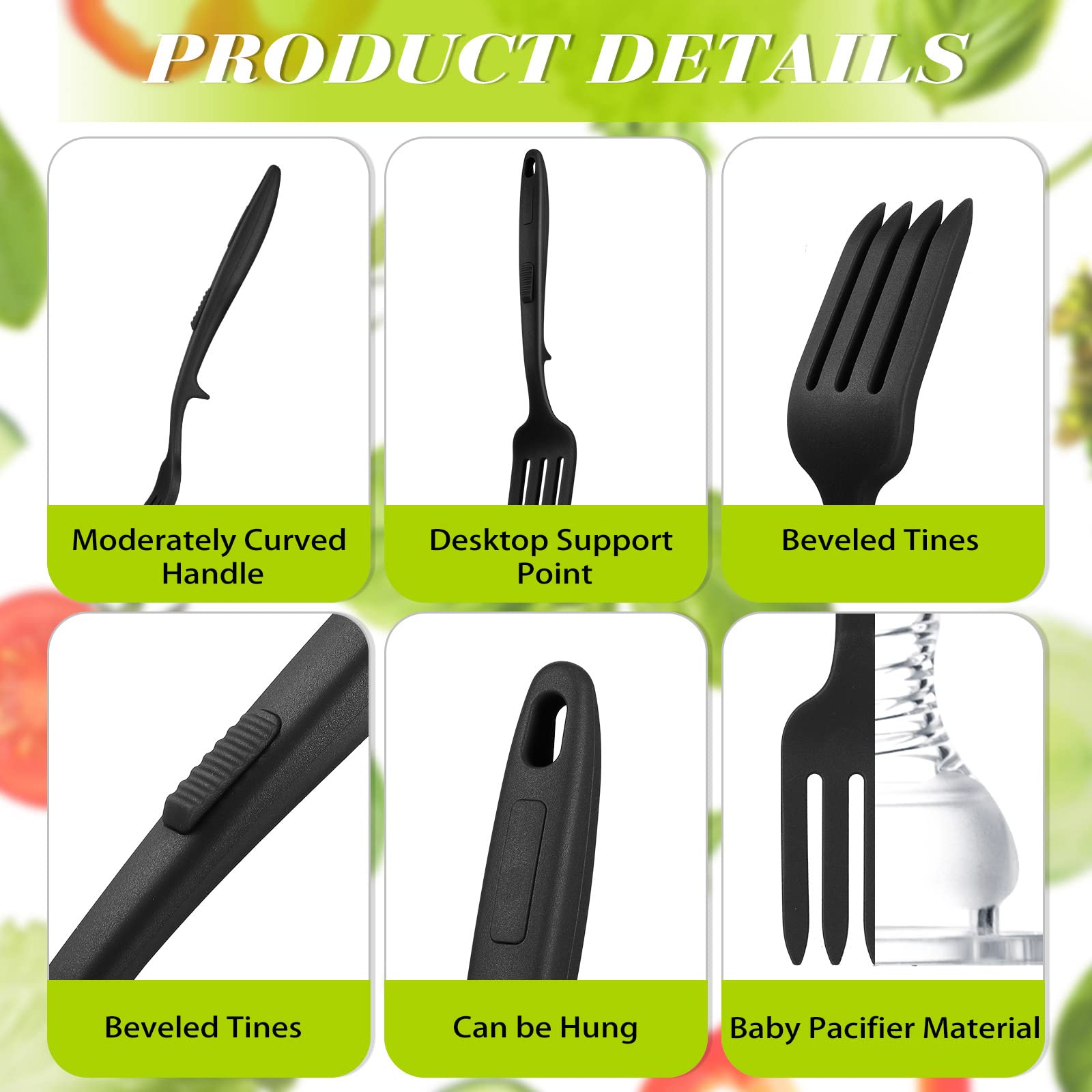 2 Pcs Silicone Flexible Fork Silicone Fork Heat-Resistant Cooking Fork Dishwasher Safe Blending Fork Kitchen Non Stick Fork Ultimate Fork for Mix Ingredients, Mash Food, Whisk Eggs (Black)