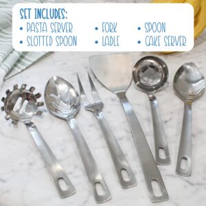 Darware Complete Serving Spoon & Utensil Set (6-Piece Set); Includes Pasta Server, Fork, Spoon, Slotted Spoon, Ladle, & Cake/Casserole Server